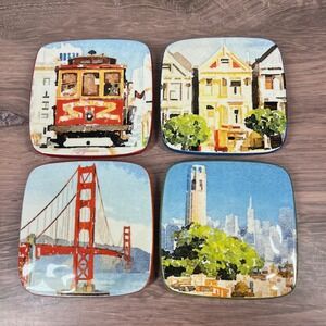 SF Mercantile San Francisco Ceramic Coasters Set 4 Robert Emmons Art 4in